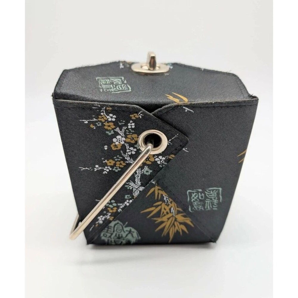 Chinese Takeout Box Purse Storage Accent Black Gold - Picture 2 of 10